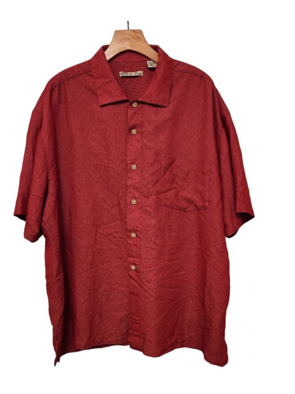 Batik Bay Shirt Button Up Short Sleeve Red Sheen Rayon‎ Polyester Mens XL